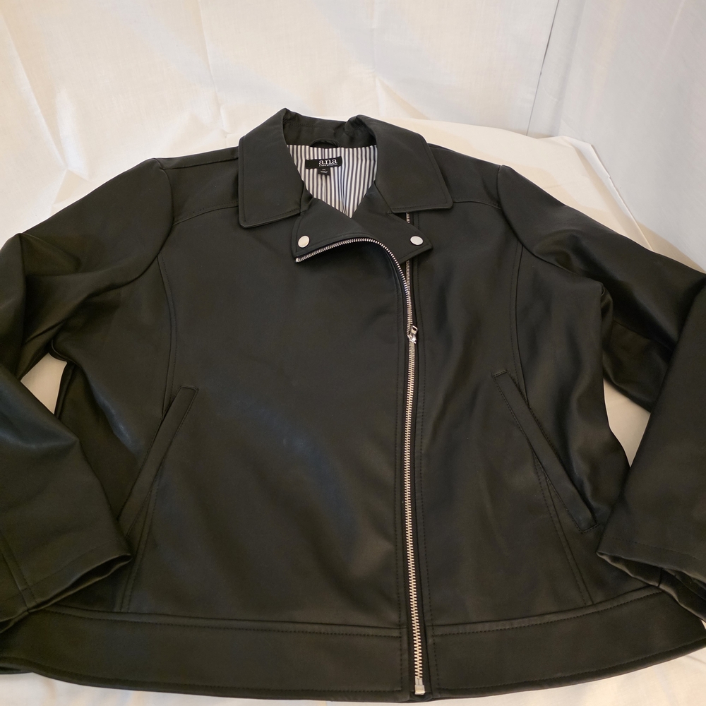 Black Faux Leather Moto Jacket by ANA Sz XL